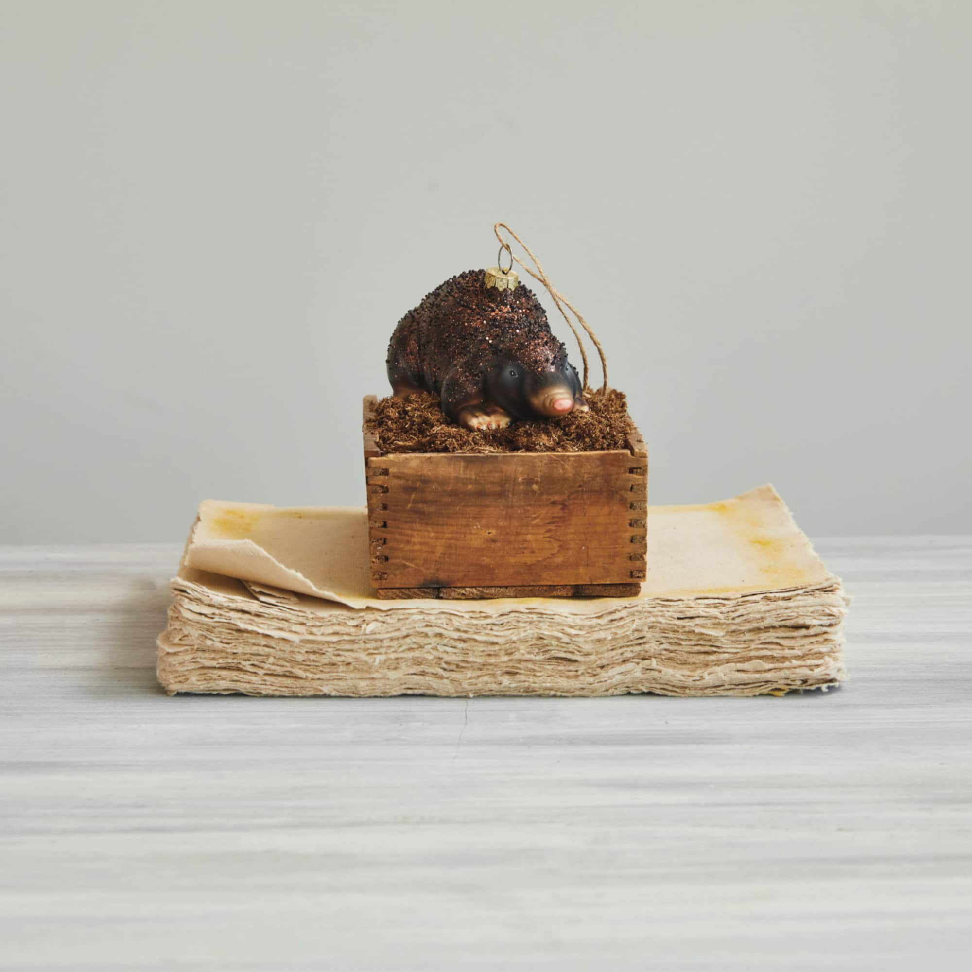 Hello Honey® Hand-Painted Brown Mole with Glitter Glass Ornament